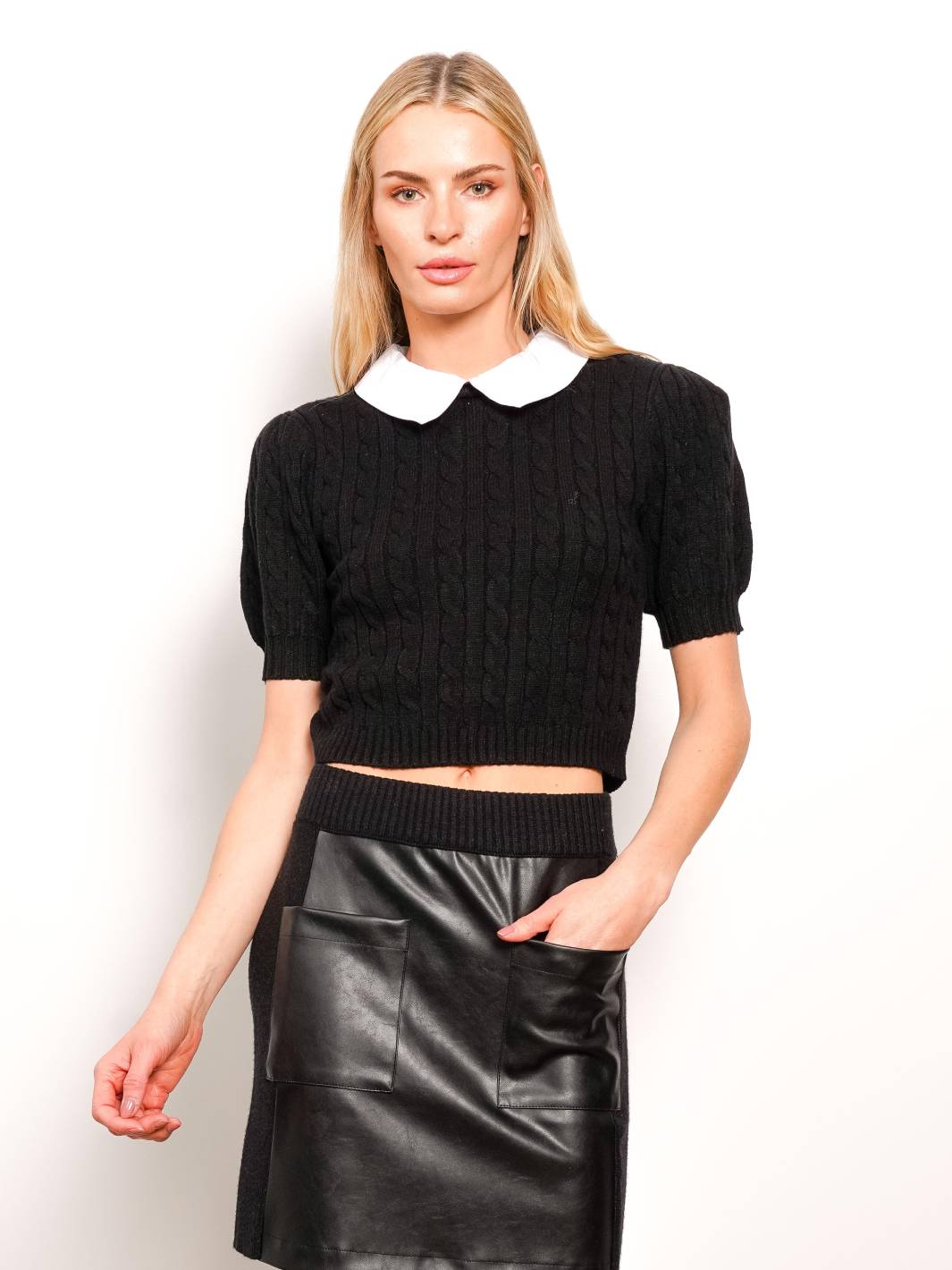 Elle Cable Shirt Collar Top
