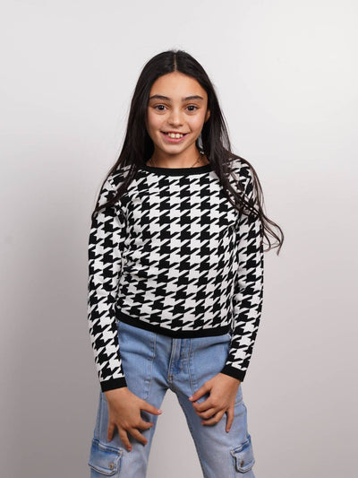 Everly Houndstooth Long Sleeve Top