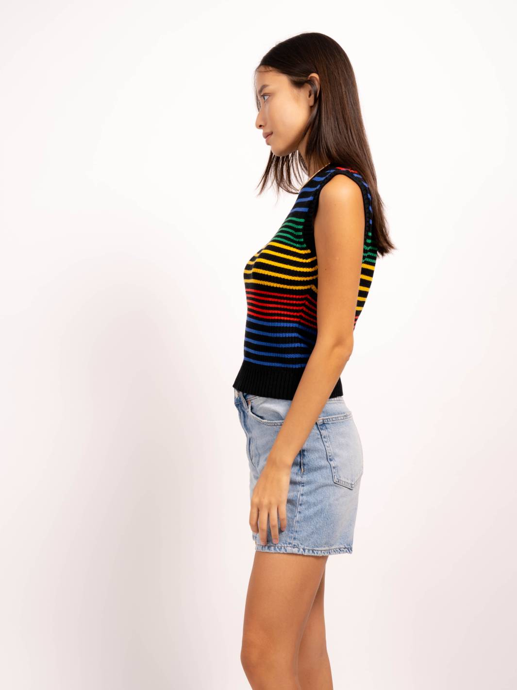 Rainbow Thin Stripe Black Tank Shell